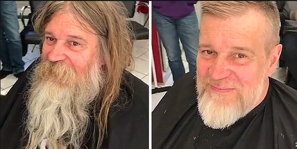 Парикмахер бесплатно подстриг бездомного, и выяснилось, что под волосами и бородой прячется настоящий красавчик